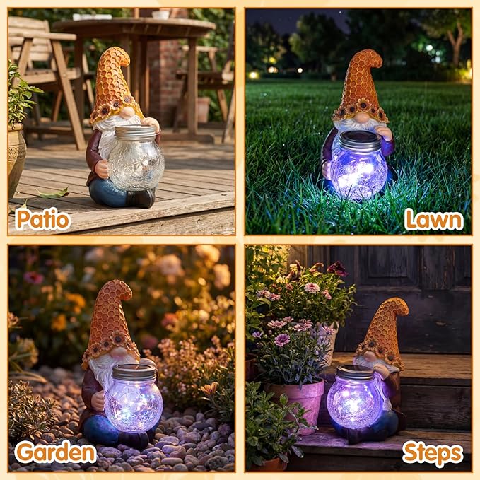 Lyeasw Garden Gnomes Outdoor-Sunflower Gnome Statues with Solar Glass Jar for Yard, Patio, Porch, Lawn Ornaments- Unique Gardening Gifts for Mothers Day, Housewarming