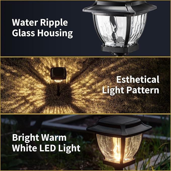 Solar Pathway Lights, Super Bright Solar Lights Outdoor Waterproof, Glass Solar Garden LED Lights, Landscape Lighting Decorative for Path, Yard, Patio, Walkway, Driveway,Slate Black(1 Pack)