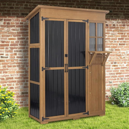 51" L Outdoor Storage Cabinet Waterproof with Shelves, Outside Storage Shed Backyard Tall Cabinet with Fold-Out Table for Patio, Garage, Garden, Pool Accessories Storage by PETSCOSSET