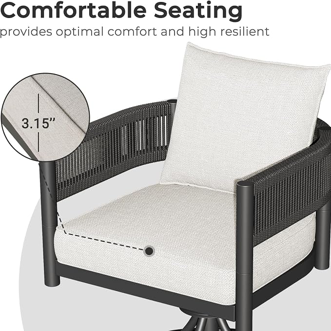 Grand patio 7 PCS Outdoor Dining Set, Patio Table and Chairs Set for 6, Metal Woven Wicker Swivel Patio Chairs with Thickened Cushions & 1 Rectangular Woodgrain Dining Table with Umbrella Hole (Black) - Image 7