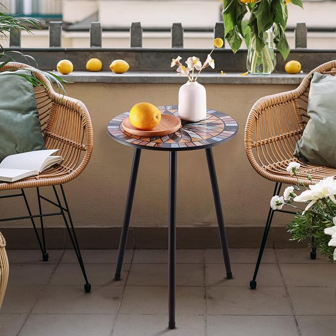Party Zealot 1 Pack Metal Mosaic Round Side Table Small 13.4" End Patio Round Accent Table Garden Corner Stand for Small Spaces Weather-Resistant for Balcony Plant Stand Indoor Outdoor - Image 7