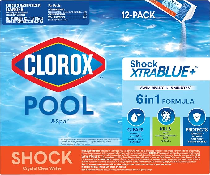 Clorox® Pool&Spa™ Shock XTRABLUE® Plus, Kills Bacteria & Algae in Swimming Pools, Swim-Ready in 15 Minutes, (12-Pack), Granular by Clorox%C2%AEPoolSpa%E2%84%A2