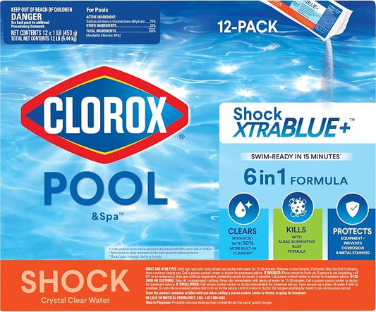 Clorox® Pool&Spa™ Shock XTRABLUE® Plus, Kills Bacteria & Algae in Swimming Pools, Swim-Ready in 15 Minutes, (12-Pack), Granular by Clorox%C2%AEPoolSpa%E2%84%A2
