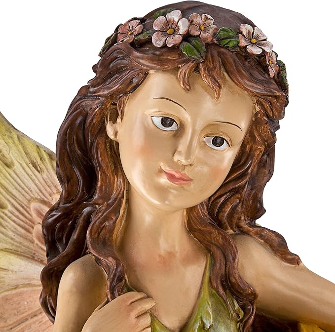 Garden Fairy with Sunflowers 26" High Large Modern Indoor Outdoor Cottage Core Decor Faux Stone Floor Fountain with Light LED Cascading Water Feature for Outside Patio Yard Backyard - John Timberland
