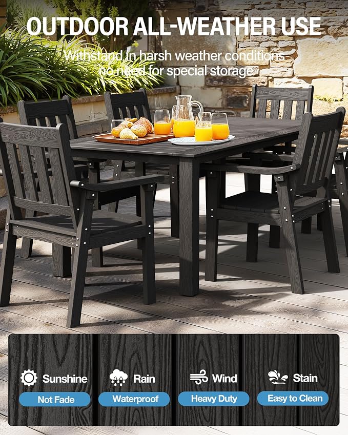 YEFU Outdoor Patio Chairs Set of 2: All Weather Outdoor Dining Chairs with Wide Curved Seat and Backrest - Plastic Patio Chairs for Outside Backyard/Garden/Pool/Porch/Deck 350lbs Capacity Black - Image 3
