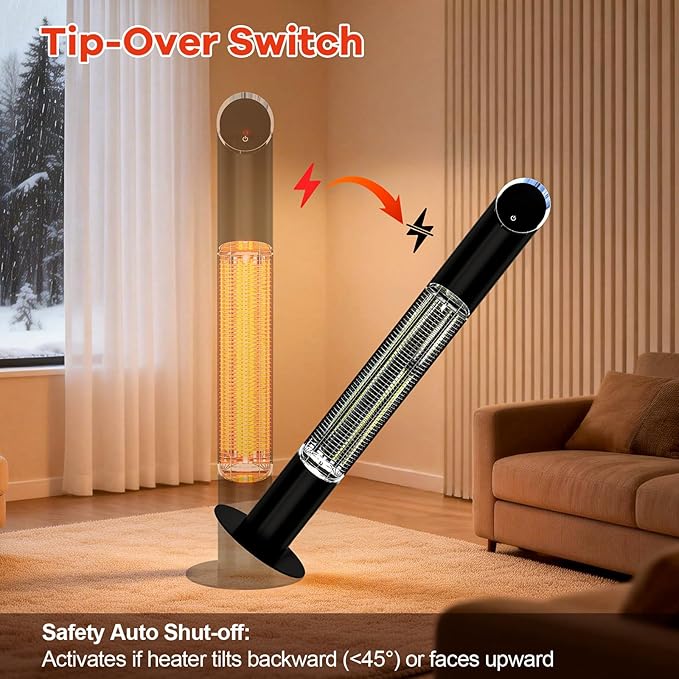 Portable Infrared Heater, Outdoor Electric Patio Heater, Heaters for Outdoor/Indoor Use, Standing Heaters for Patio, Garage, Backyard, 1500W, Black
