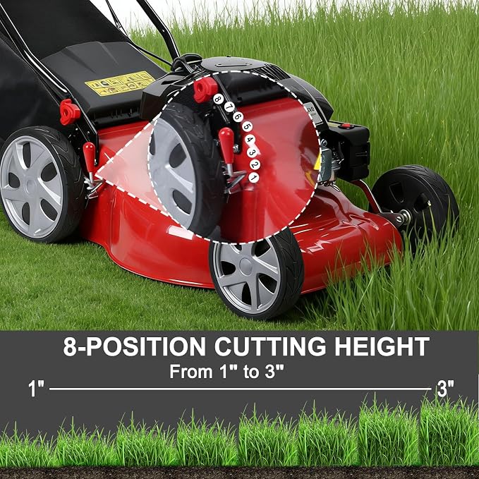 [Fast Arrival] 20 Inch Self Propelled Gas Lawn Mower - 141cc 4-Cycle Gas Powered Push Lawn Mower with 8 Positions Adjustable Cutting Height, Easy to Start, for Yard Garden, 50L Grass Tank Red - Image 5