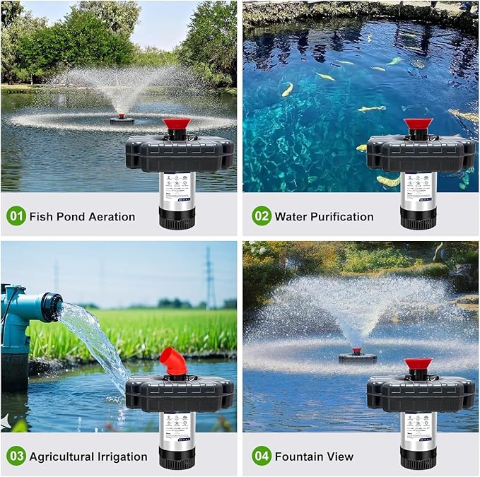 Pond Fountain Aerator 750W -Pond Fountain -1HP 15000 GPH Floating Aerator Pump-100ft Power Cord-2×Metal Ground Stakes-33x2Ft Traction Rope -for Ponds and Lakes 2026 Latest Model