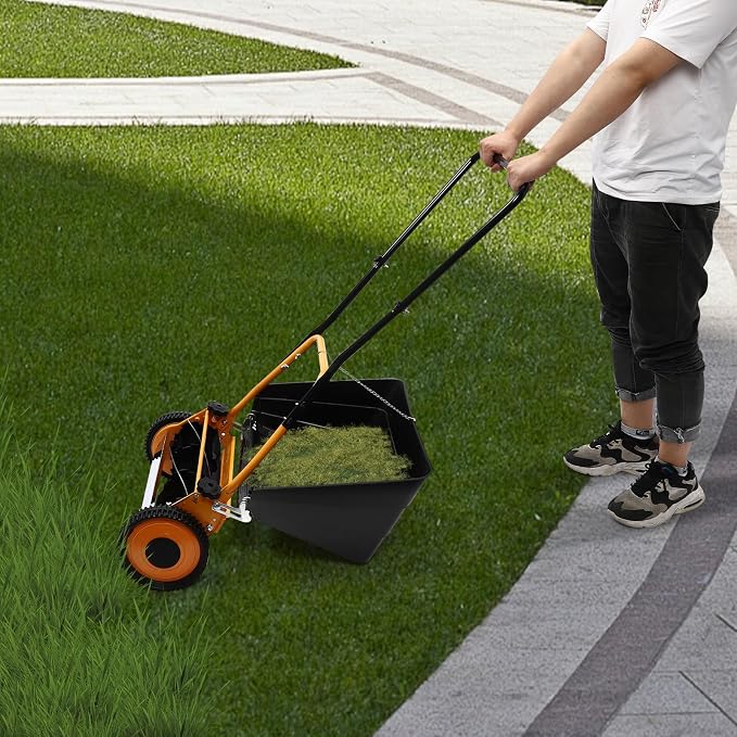 16 Inch 4-Blade Push Reel Lawn Mower with Grass Catcher, Wheeled Lawn Mower, Hand Push Lawn Mower - Image 6