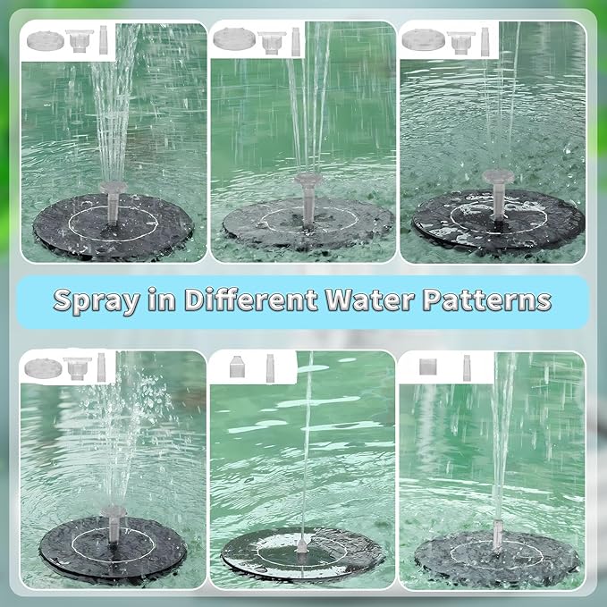 Solar Powered Fountain Pump for Bird Bath, Garden, Pond & Outdoor Decor - 7 Nozzles, 4 Fixers, Colorful LED Lights, Upgraded Glass Panel, Small Water Fountain for Fish Tank & Swimming Pool
