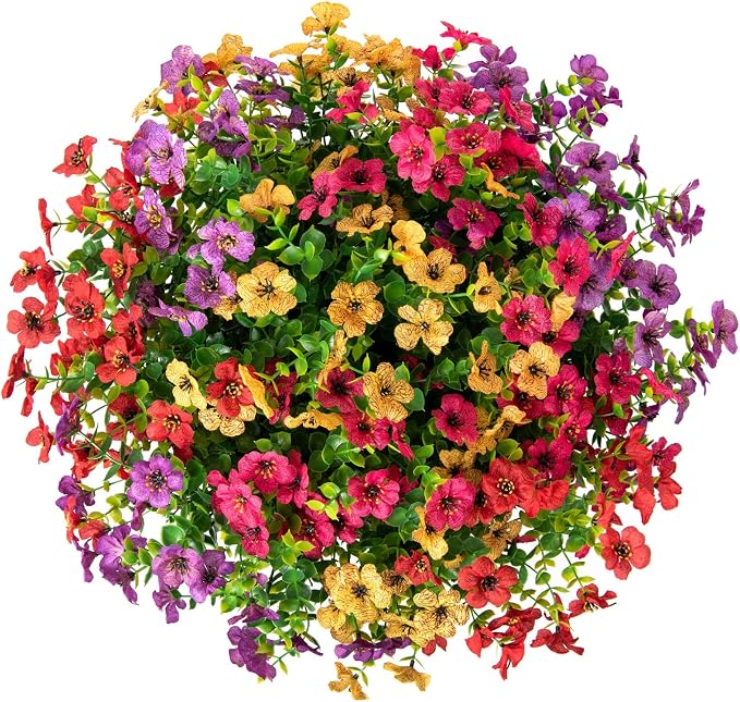 HyeFlora Artificial Faux Hanging Plants Flowers Basket for Summer Outdoor Outside Decoration, Fake Silk UV Sun Resistant Look Real Colorful Daisy Eucalyptus for Porch Home Patio Balcony Yard - Image 8