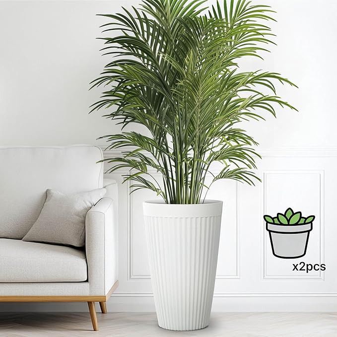 20" Tall Planters for Indoor Outdoor Plants (Set of 2), Cement-Look Large Flower Pots, High-Desity Resin Planters, UV-Protected Outdoor Pots for Garden, Balcony, Porch or Living Room Decor