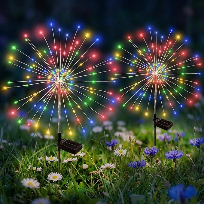 Solar Garden Lights Outdoor Decorative, 2pack 120 LED Firework Lights Waterproof???Solar Fairy Lights for Outside,Garden,Yard, Patio,Pathway,Flowerbed,Party(Multicolor)