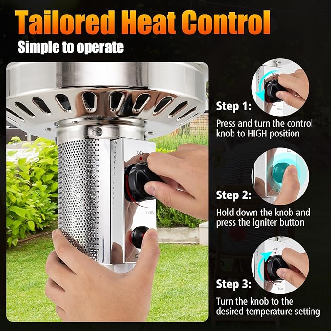 Giantex 50,000 BTU Propane Outdoor Heater, Patio Heater w/Round Table Design, Stainless Steel Burner, Tip-Over & Flame-Out Protection, Propane Heater w/Wheels for Backyard, Garden, Commercial (Grey)