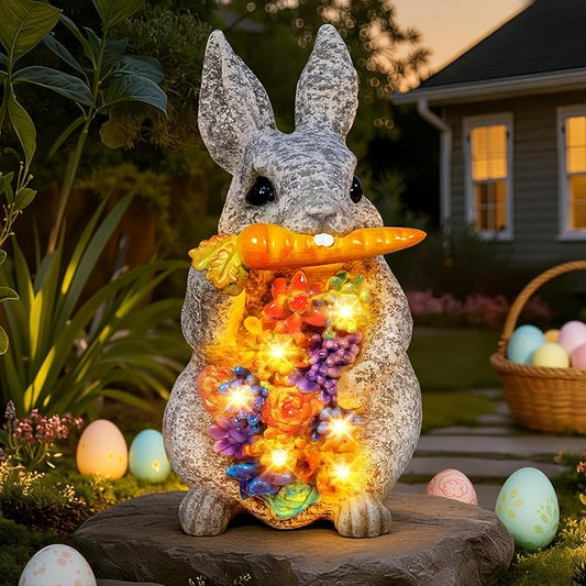 Solar Garden Statues, Outdoor Solar Bunny Easter Decor with Succulent and 6 LED Lights, Outside Yard Figurine Decor for Garden, Lawn, Patio, Balcony, Porch, Unique Gifts for Mom Grandma