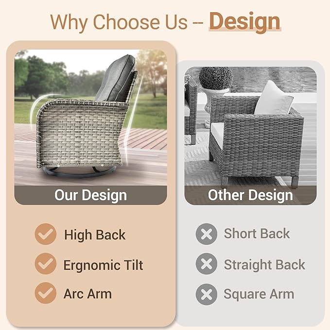 HOOOWOOO Outdoor Patio Furniture Set with Fire Pit Table,10 Pieces Wicker Conversation Set,All Weather High Back Couch Sofa Swivel Chairs Ottomans Ottomans Set,Charcoal Gray