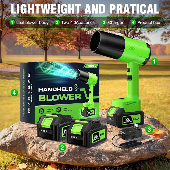 Leaf Blower Cordless, Handheld Leaf Blower with 2 X 4.0Ah Battery and Charger, Snow Blower with 6 Speed Modes, Lightweight Blowers for Lawn Care, Patio, Yard, Blowing Snow, Leaves, Dust - Image 7