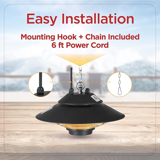 BLACK+DECKER Patio Electric Heater for Ceiling, Heater for Outside with Remote Control