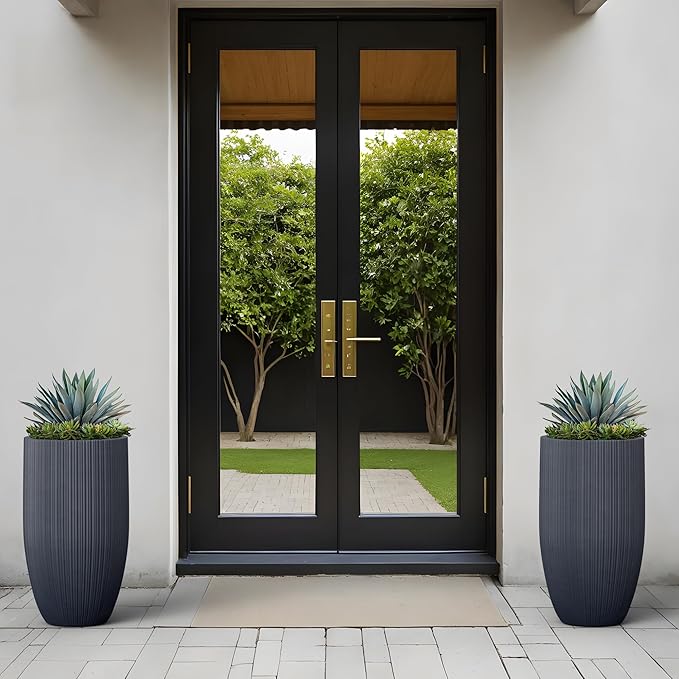 Kante 24 Inch Tall Round Concrete Planter, Large Plant Pots with Drainage Hole for Indoor Outdoor Plants, Modern Decor for Garden, Home, Patio, Porch, Charcoal