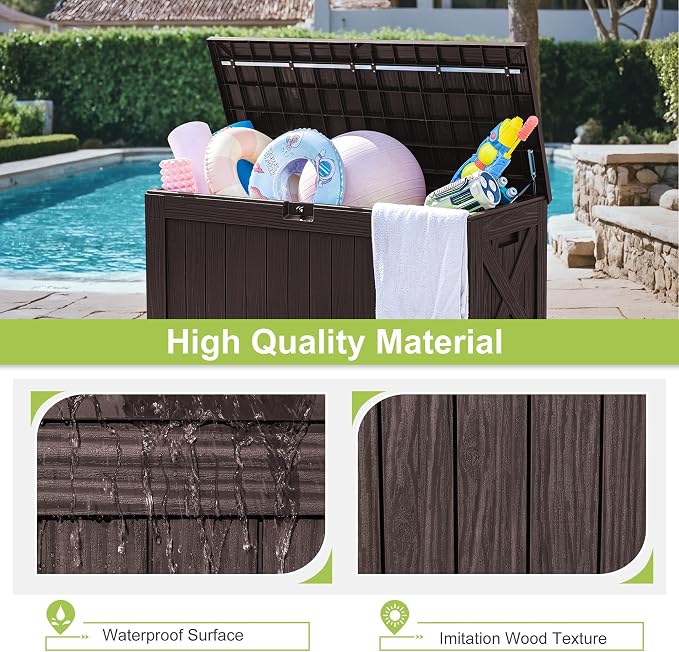Greesum 120 Gallon Deck Box, Resin Outdoor Storage Container for Patio Furniture, Garden Tools, Pool Accessories, Weatherproof, Lockable, Brown - Image 4