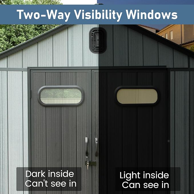 Domi 6x4 FT Outdoor Resin Storage Shed, All-Weather Double-Wall Storage Building for Backyard, Garden, Lawn Tools, Mower, Bike & Pool Equipment, Lockable Doors, Ventilated Roof, Grey - Image 7