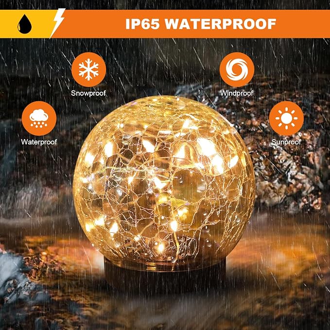 MLKNK Solar Globe Lights Outdoor Waterproof-Solar Balls-Solar Garden Lights-Orbs for Outside 6 Pack Cracked Glass Ball for Lawn Patio Yard Backyard Decorations - Image 2