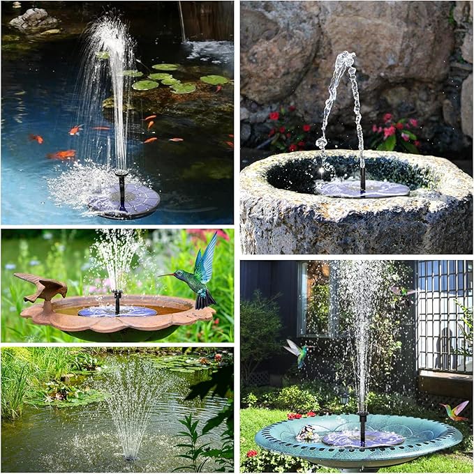 AISITIN 3.5W Solar Fountain Pump Built-in 1500mAh Battery, Bird Bath Fountain with 6 Nozzles, Solar Floating Water Pump for Bird Bath, Fish Tank, Pond, Pool, Garden and Outdoor