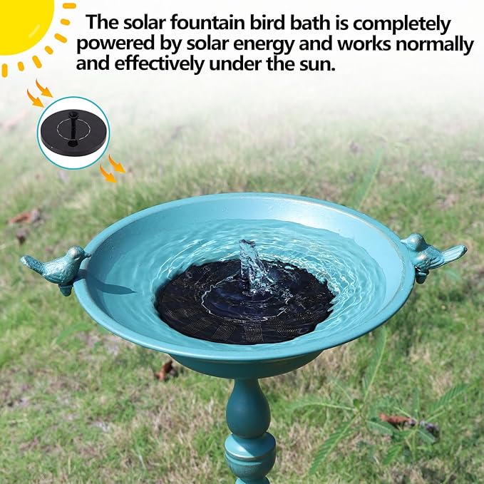 26.6" H Solar Bird Bath, Cast Iron Bird Bath and Solar Fountain, Outdoor Metal Bird Bath Bowl for Outdoors,Patio Yard Lawn Decor（Bronze