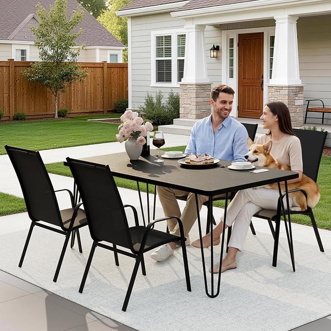 JEAREY Patio Dining Chairs Set of 4, Outdoor Stackable Dining Furniture Set, All Weather Dining Set for Lawn, Garden, Backyard, Poolside, Black - Image 6
