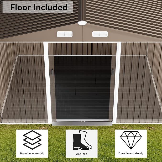 8 x 6 FT Outdoor Storage Shed with Frame Floor, Waterproof Lockable Door Metal Tool Shed with Sliding Door and Ventilation, Gardening Tool Storage Room, Metal Storage Shed for Gardens & Lawns - Image 3