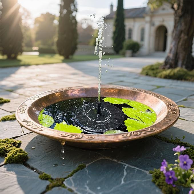 Solar Bird Bath Fountain,1.4W Solar Fountain Pump with 6 Nozzles, Free Standing Floating Solar Powered Water Fountains Pump for Bird Bath, Garden, Pond, Outdoor Decoration
