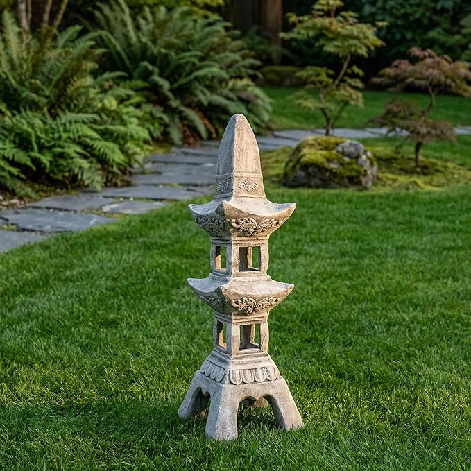 35.5’’High Asian Zen Pagoda Magnesium Oxide Tall Lantern Statue Outdoor Sculpture for Garden Backyard Decor Pagoda Statue Miniature Tower Lantern Landscape Garden Decoration