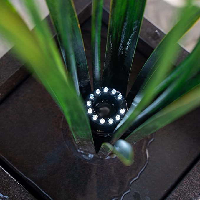 XBrand 39-Inch Metal Multi-Tier Flower Water Fountain with LED Lights, Multicolor Sculptural Outdoor