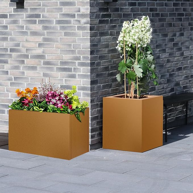 24"x24"x25" Corten Steel Planter Box, Rustic Metal Planter with Drainage Holes, Rust & Weather Resistant for Patio Garden Indoor Outdoor Commercial Use