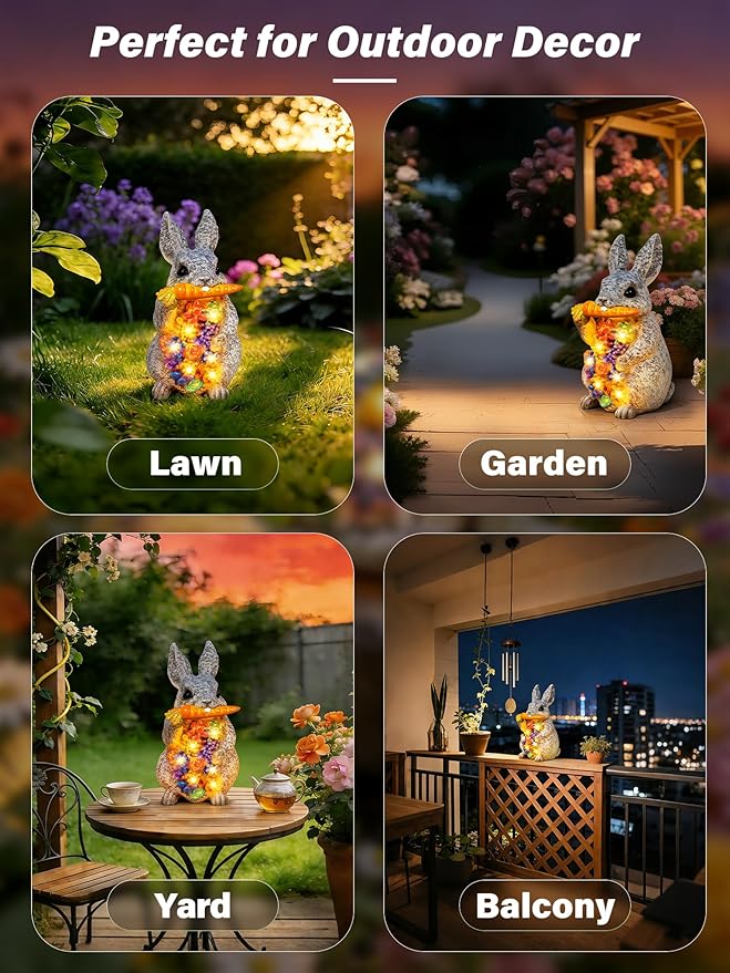 Solar Garden Statues, Outdoor Solar Bunny Easter Decor with Succulent and 6 LED Lights, Outside Yard Figurine Decor for Garden, Lawn, Patio, Balcony, Porch, Unique Gifts for Mom Grandma