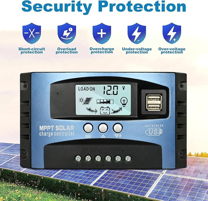 [Upgraded] 30A MPPT Solar Charge Controller, 12V/ 24V Solar Panel Intelligent Regulator with Adjustable LCD Display Dual USB Port Timer Setting Auto Parameter - Image 5