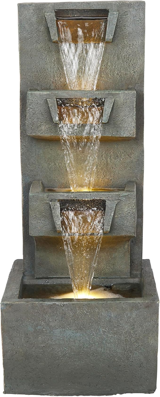 Alpine Corporation TZL406 33" 3 Tier Basin Cascading Fountain with LED Lights, Outdoor Water Feature for Garden, Patio, Backyard & Home Decor, Elegant Waterfall Design, Gray
