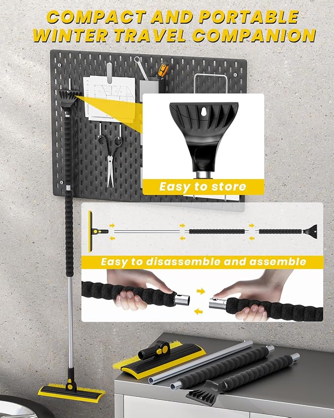helloleiboo 2025 Extra Long 55.7" Ice Scrapers for Car Windshield Multi-Functional Detachable Car Ice Scraper with Foam Grip and 270° Pivoting Brush Head Snow Brush for SUV Truck Auto(Yellow) - Image 6