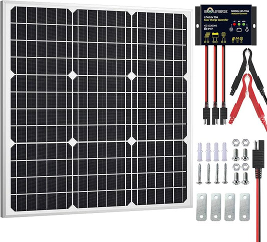SOLPERK Solar Panel Kit 50W 12V, Waterproof Solar Battery Trickle Charger Maintainer + Waterproof Controller + Adjustable Mount Bracket for Boat Car RV Motorcycle(Without Mounting Bracket) by SOLPERK-WeNeverStop