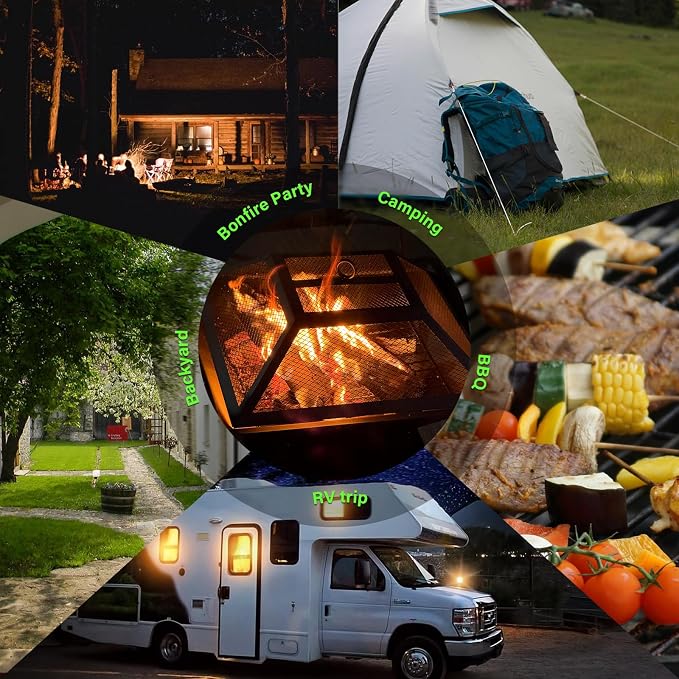 19.8inch Portable Small Fire Pit with a Removable Ash Pan, Fire Poker, Mesh Lid, 2 in 1 Square Outdoor Fireplace for BBQ, Outside Heating, Bonfire Party, Camping, Backyard, Patio, RV Trip - Image 2