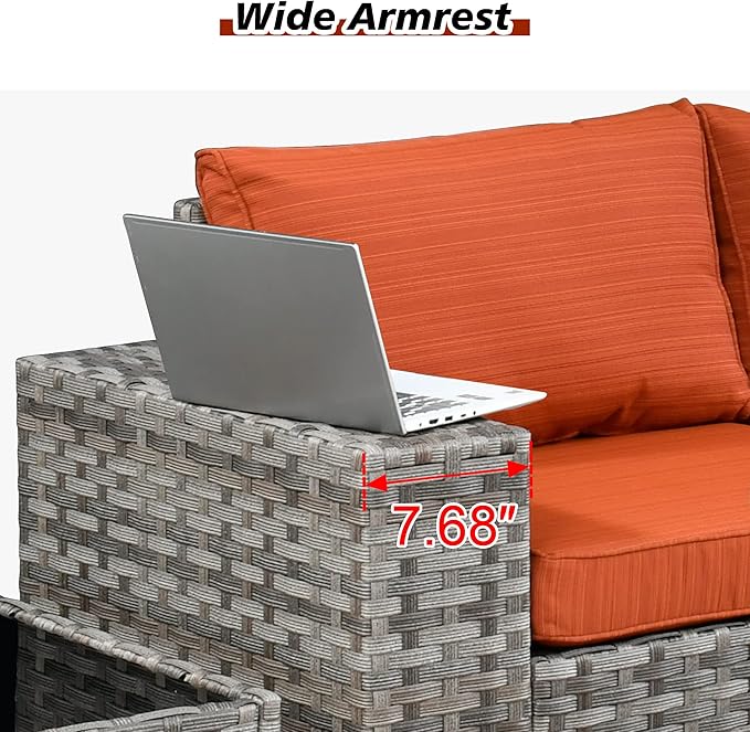 HOOOWOOO 10 Piece Modular Patio Outdoor Sectional Furniture Set with Gas Propane Fire Pit Table,Wicker Conversation Sofa Set with Swivel Chairs,Outside Couch Set(Orange Red)
