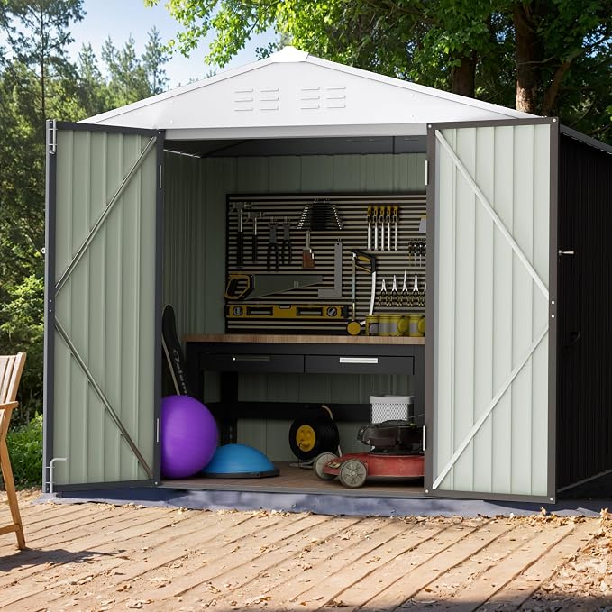 GUNJI 8 x 6 FT Shed Outdoor Storage Shed Metal Garden Shed with Lockable Door Outside Waterproof Tool Shed for Backyard, Patio, Lawn (Gray) - Image 6