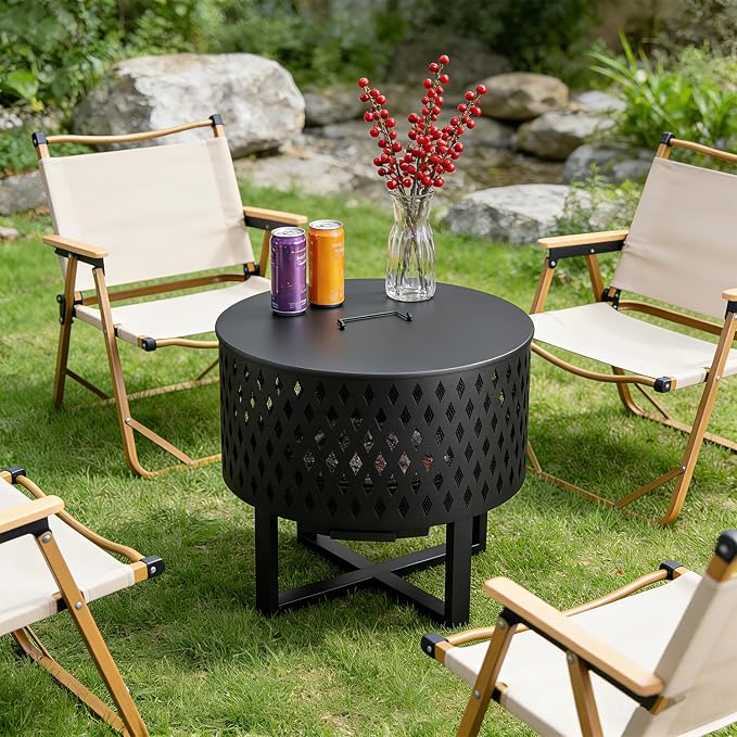 Outdoor Fire Pit, Fire Pits for Outside, Wood Burning Fire Pit with Lid, Bonfire Firepits for Patio, Backyard, Garden, Camping - Image 3