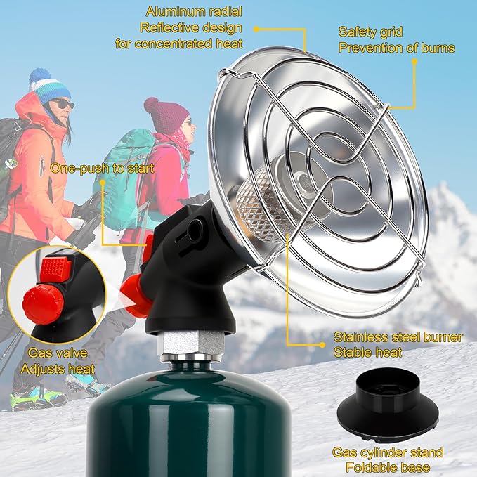 Portable Propane Heater for Camping, Cordless Outdoor Heater with Foldable Tank Holder Small Gas Heaters, Adjustable Radiant Camping Heaters for Tents, Patio, Winter Hiking, Ice Fishing & Hunting