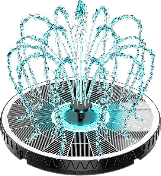 Yzert Remote Solar Fountain 2026, 6W Glass Bird Bath Fountain, 4000 mAh Solar Water Fountain Pump with 7 Nozzles & 4 Fixers, Colorful Lights for Garden, Pond, Pool, Outdoor-Adjust Water Height (8LEDs)