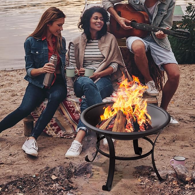 Panovue 22 in Firepit for Outside Outdoor Small Fire Pit,Durable Firepit with Mesh Lid,Log Grate,and Fire Poker,Fire Pit for Outside Backyard.Deck.Camping and Picnic - Image 4