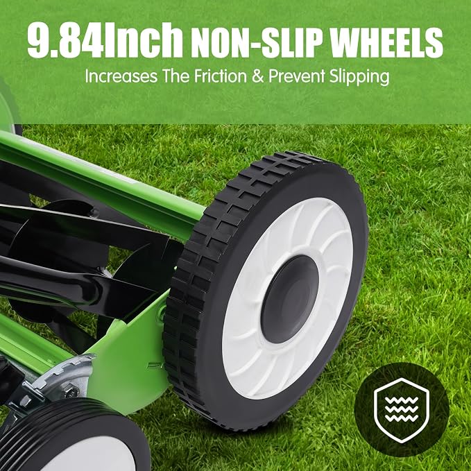 16Inch Reel Mower with 5-Blades, Universal Manual Lawn Mower w/Grass Catcher Adjustable Cutting Height Push Lawn Mower - Image 7