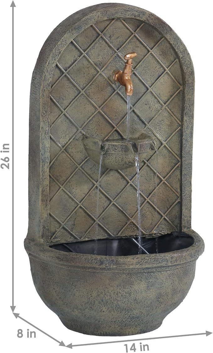 Sunnydaze 26" Outdoor Wall Water Fountain with Pump and Panel - Florentine Stone - Messina - Solar/Battery-Powered