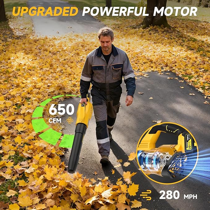 Leaf Blower Cordless, 650CFM Electric Leaf Blowers with 2 x 5.2Ah Batteries and Charger, 3 Speed Modes, 1 x Adjustable Shoulder Strap, Powerful Blowers for Lawn Care, Patio, Dust, Blowing Leaves - Image 2