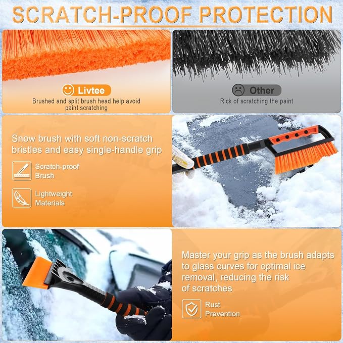LivTee Ice Scraper and Snow Brush for Car Windshield, 24.75" Removable Snow Removal Tool, Automotive Exterior Accessories and Winter Essentials for Cars, Trucks, and SUVs,Orange - Image 2